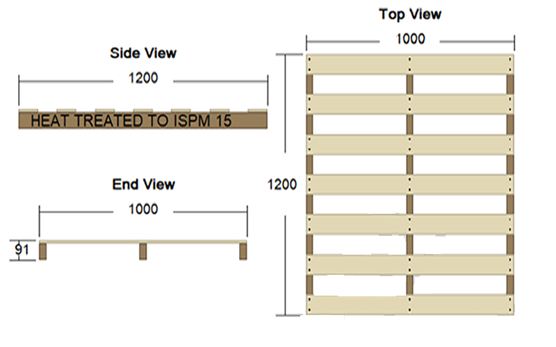 Technical drawing for 2 Way Pallets for Export